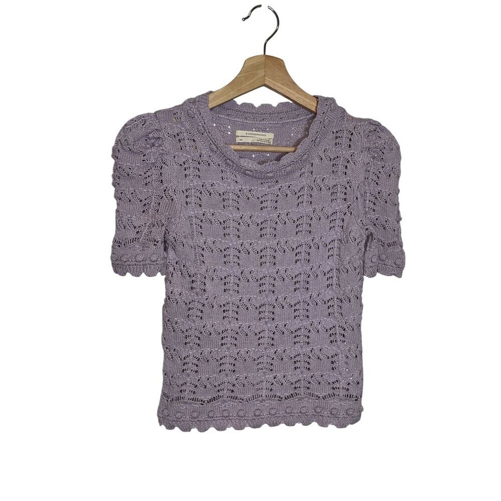 Anthropologie Purple Crochet Knit Sweater Short Sleeve Women's Size XXS